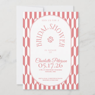 Convite Retro stripe soft pink typography Bridal Shower
