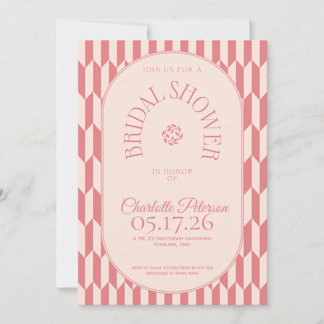 Convite Retro stripe soft pink typography Bridal Shower (Frente)