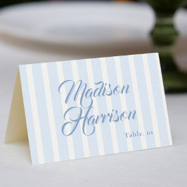 Convite Retro Striped Blue Wedding Name Place Card DIY