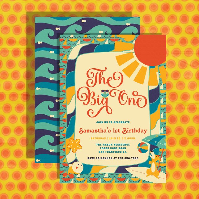 Convite Retro Summer Beach Gênero primeiro aniversario neu (Criador carregado)