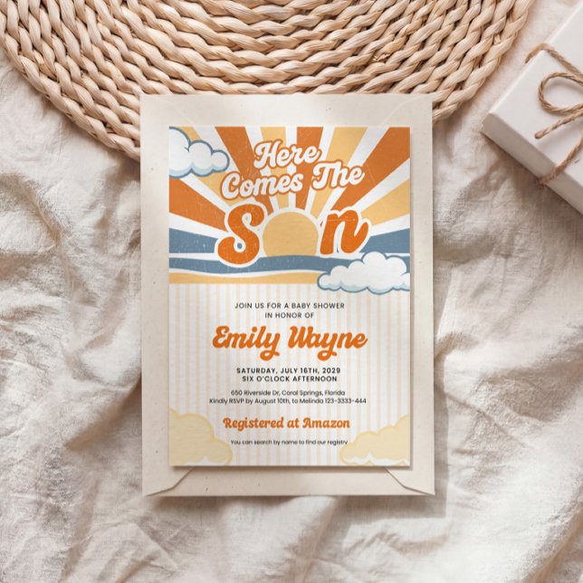 Convite Retro Sun Baby Shower Invitation (Criador carregado)