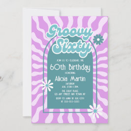 Convite Retro Sun Wave Daisy Groovy Green 60º aniversário