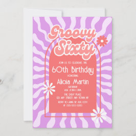 Convite Retro Sun Wave Daisy Groovy Red 60º aniversário
