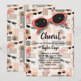 Convite Retro Sunglasses and Palms 50th Birthday