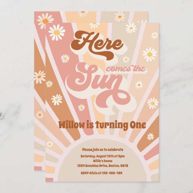Convite Retro Sunshine Birthday Aqui Vem A Festa Do Sol (Frente/Verso)
