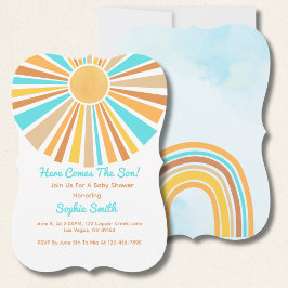 Convite Retro Sunshine Boho Rainbow, Aqui Vem O Filho