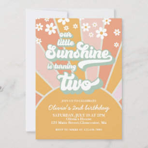 Convite Retro Sunshine margarida boho floral 2º aniversári