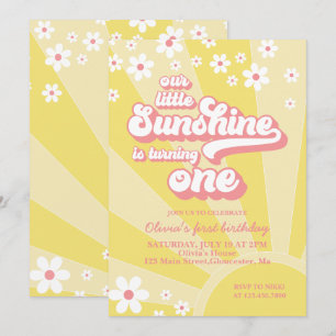 Convite Retro Sunshine margarida boho floral primeiro aniv