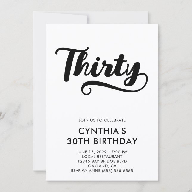 Convite Retro Swash Bold Script 30º Aniversário (Frente)