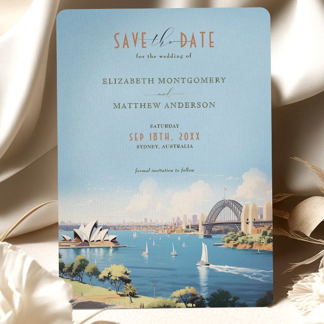Convite Retro Sydney Austrália Viagem Save-the-Date (Salva (Criador carregado)