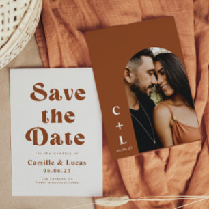 Convite Retro Terracotta Weding Date Invitation