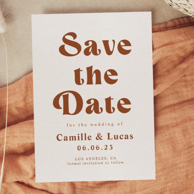 Convite Retro Terracotta Weding Date Invitation (Criador carregado)