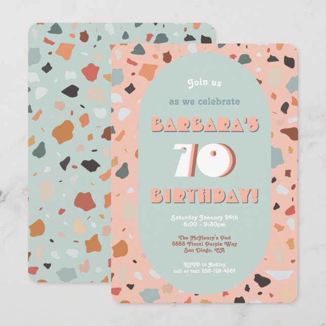 Convite Retro Terrazzo Hippie Boho Birthday (Frente/Verso)