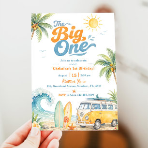 Convite Retro The Big One Praia de Surf 1º Aniversário