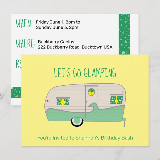 Convite Retro Trailer de Presunto em Lata Verde Menta para (Frente/Verso)