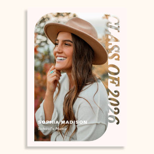 Convite Retro Turma De 2026 Foto Minimalista Rosa