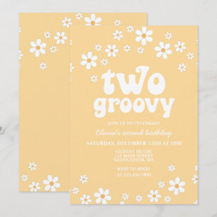 Convite Retro Two Groovy margarida boho floral segundo ani
