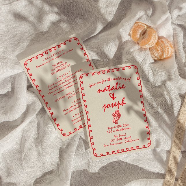 Convite Retrô Único E Simples, Quirky Tudo Em Um Casamento (Criador carregado)