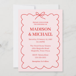 Convite Retro Valentine Wedding Photo Red Pink