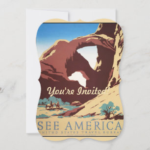 Convite Retro Veja a América Western Cowboys Deserto Arco