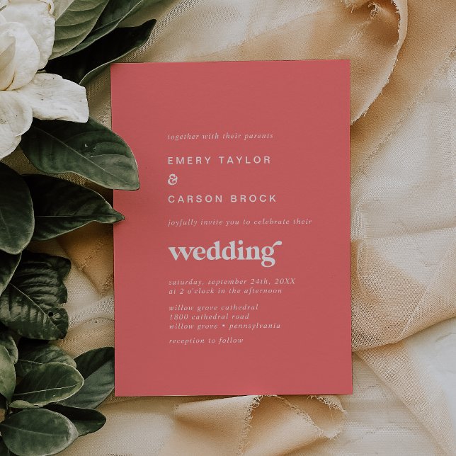 Convite Retro Verão | Casamento Rosa Quente (Criador carregado)