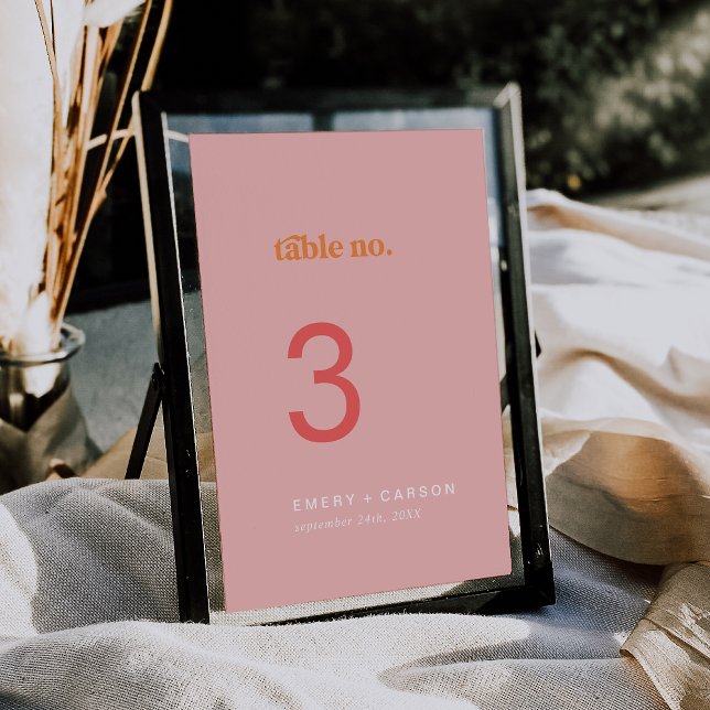 Convite Retro Verão | Números de tabela de casamentos cor- (Retro Summer | Pink Orange Wedding Table Numbers)