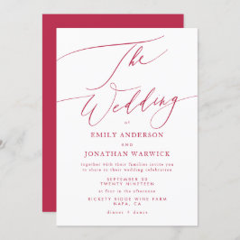 Convite Retro Vermelho Magenta Elegante O Casamento