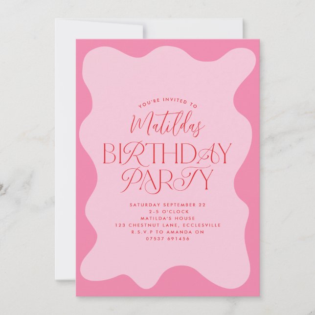 Convite Retro vermelho-rosado, cinzento-cinzento-cinzento- (Frente)