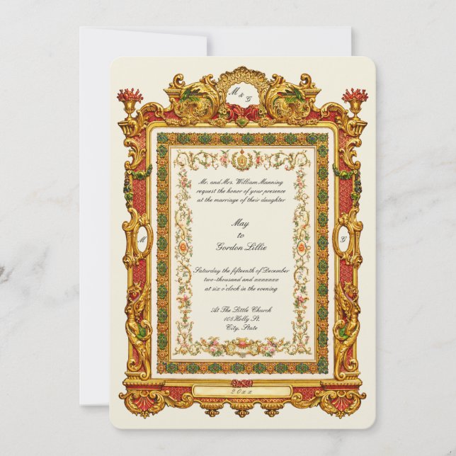Convite Retro Victorian Era 1858 Baroque Rococo Style (Frente)