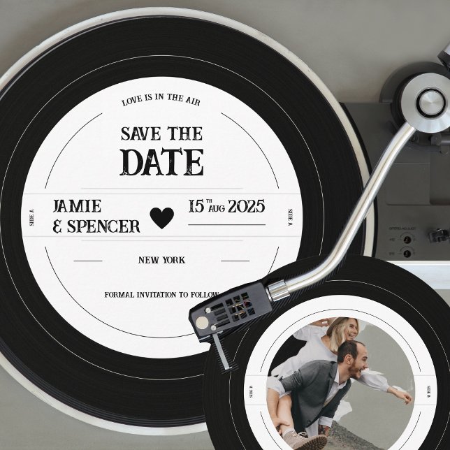 Convite Retro Vinil Record Foto Casamento Salvar Data (Vinyl record - photo save the date)