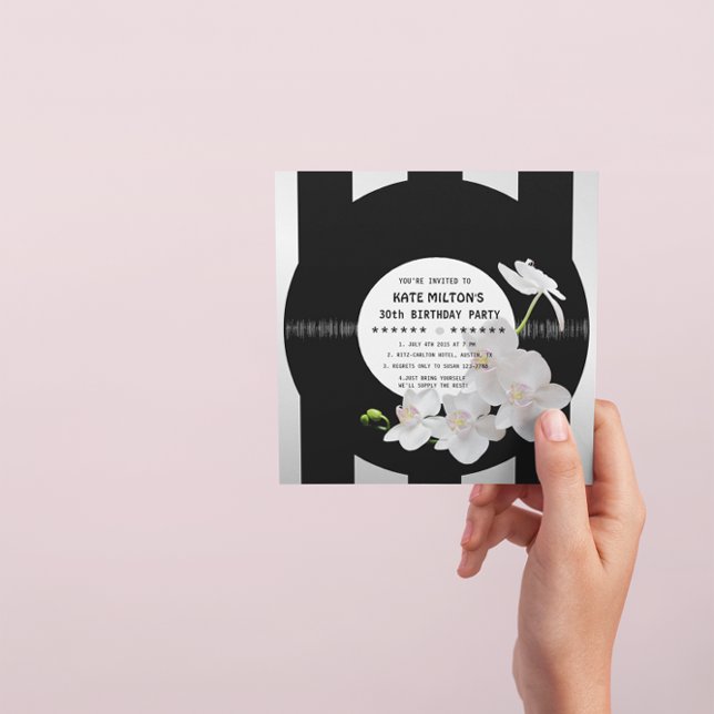 Convite Retro Vinil Record Modern Orchids Birthday Invites (Criador carregado)