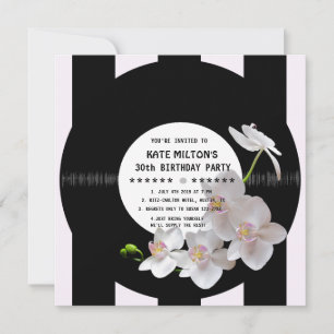 Convite Retro Vinil Record Modern Orchids Birthday Invites