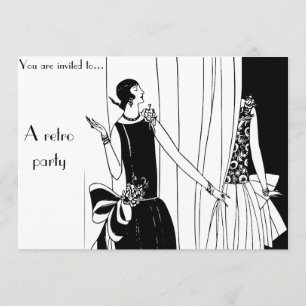 Convite Retro Vintage 1930 - festa temática em preto e bra