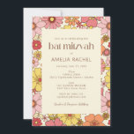 Convite Retro Vintage Boho Amarelo Cor-de-rosa Bat Mitzvah<br><div class="desc">Retro Vintage Boho Amarelo Cor-de-rosa Groovy Bat Mitzvah Convite</div>