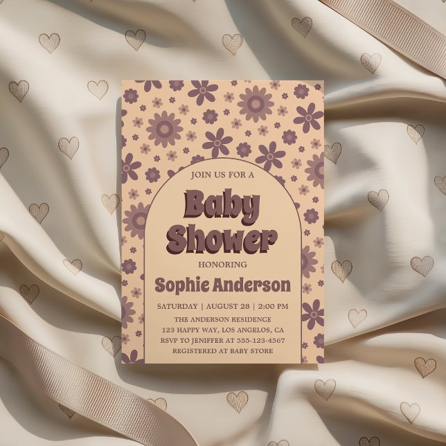 Convite Retro Vintage Boho Daisy 70s Baby Shower  (Criador carregado)