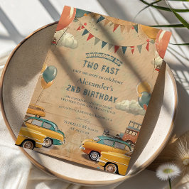Convite Retro Vintage Car Two Fast Birthday