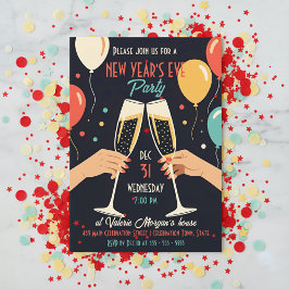 Convite Retro Vintage Champagne Toast New Year's Eve Party