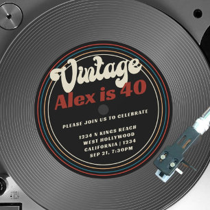 Convite Retro Vintage Registro de Vinil Foto Aniversário