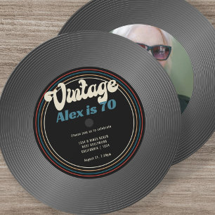 Convite Retro Vintage Registro de Vinil Foto Aniversário