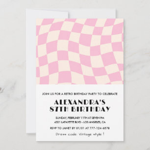 Convite Retro Vintage Rosa Xadrez 87º aniversário