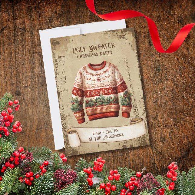 Convite Retro Vintage Ugly Sweater Festa de Natal (Criador carregado)