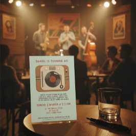 Convite Retro Vinyl Record 60th Birthday Invitation