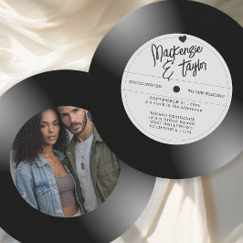 Convite Retro Vinyl Record Photo Wedding