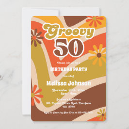 Convite Retro Wave Daisies Groovy 50º aniversário