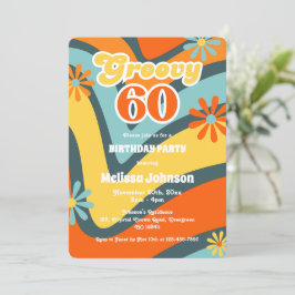 Convite Retro Wave Daisies Groovy 60º aniversário verde