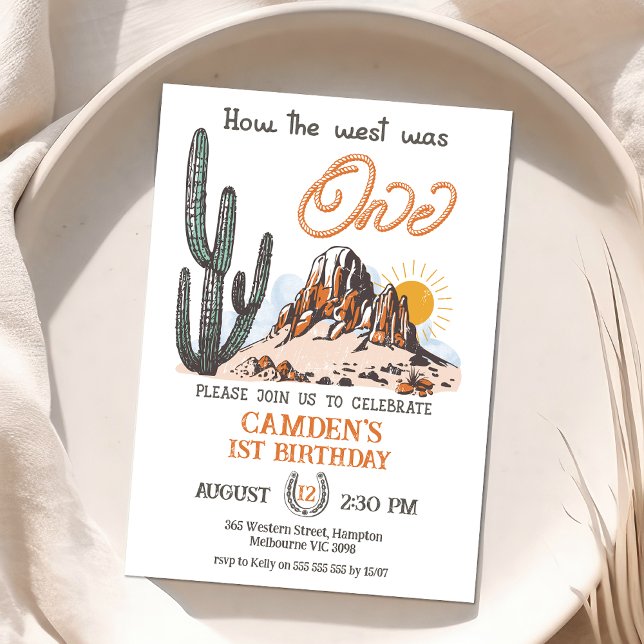 Convite Retro Western Como O Ocidente Era Um primeiro aniv (How The West Was One Birthday Invitation, Baby Boy 1st Birthday Invite, Wild West, First Rodeo, Temp)