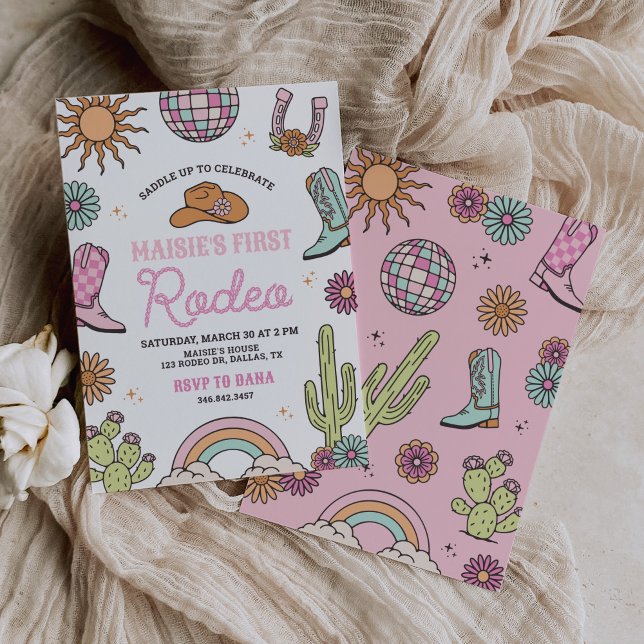 Convite Retro Western Girl First Rodeo Birthday (Criador carregado)