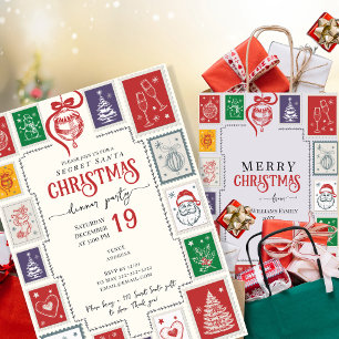 Convite Retro Whimsical Stamps Doodles de Natal