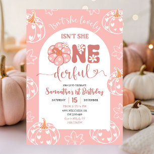 Convite Retro Whimsso Rosa Pumpkin Onederfull Birthday