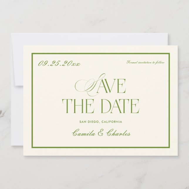 Convite Retro White and Green Wedding Save the date Photo  (Frente)